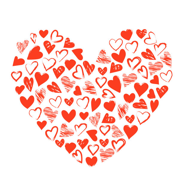 两颗心和一个小的手绘心图片下载