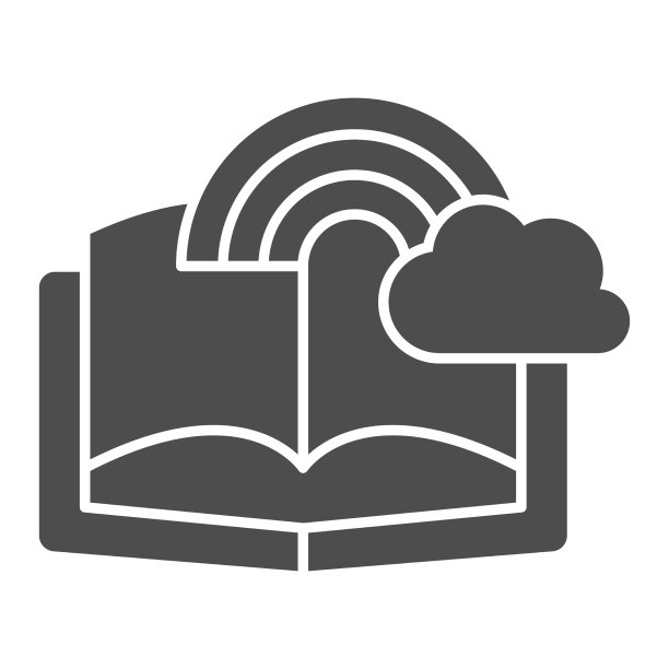 书与彩虹和云彩固体图标童话图片下载