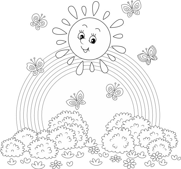 微笑的太阳和田野上的彩虹图片下载