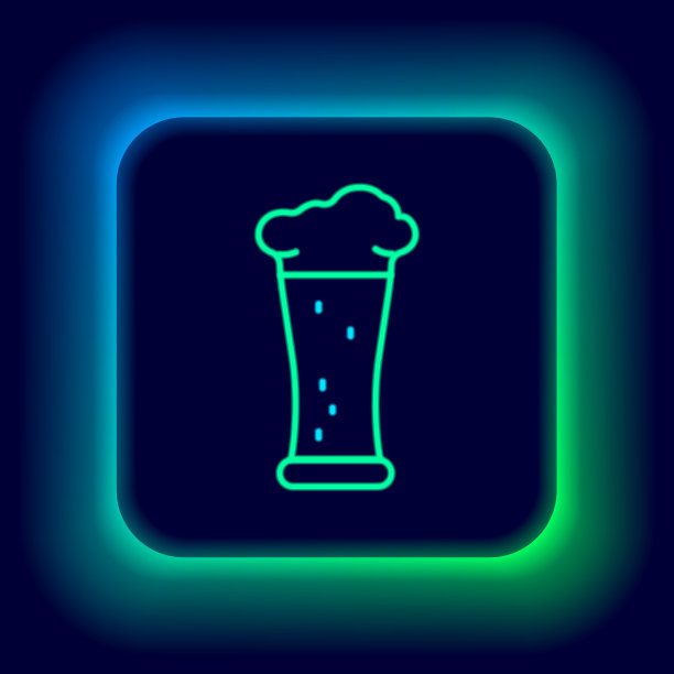 发光的霓虹灯线玻璃啤酒图标隔离图片下载