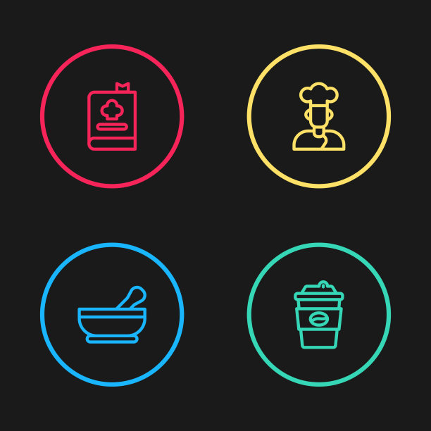 Set line臼和杵咖啡杯去煮图片下载