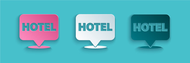 剪纸位置酒店图标孤立在蓝色图片下载