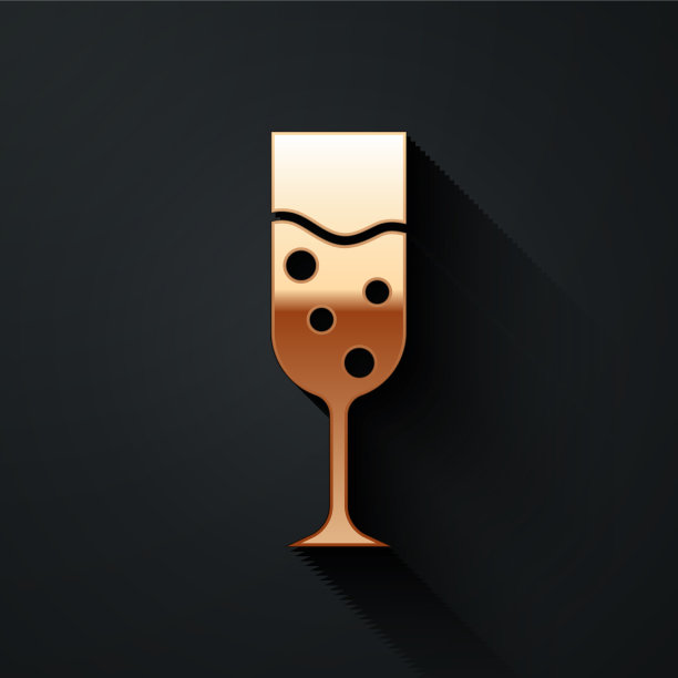 金色玻璃香槟图标孤立在黑色图片下载