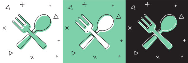 设置交叉叉和勺子图标孤立在白色图片下载