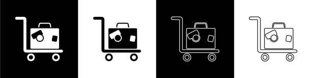 设置酒店行李车与手提箱图标隔离图片下载