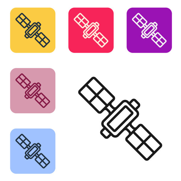 黑线卫星图标孤立在白色上图片下载