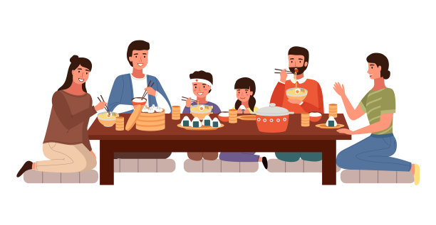 亲戚吃日本食物的人在国家图片下载