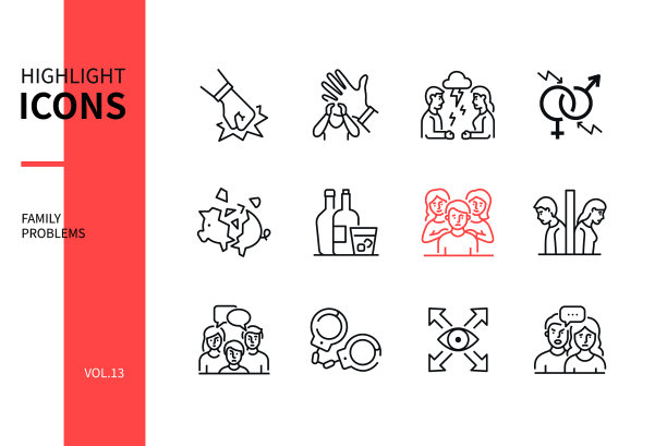家庭心理问题-线条设计风格图片下载