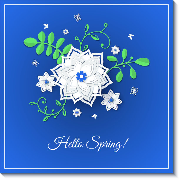 剪纸设计与花卉构成在蓝色图片下载