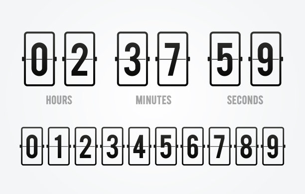 矢量翻转板倒计时钟计数器计时器。计分板的小时，分钟和秒为网页，即将到来的事件，正在建设的网页图片下载