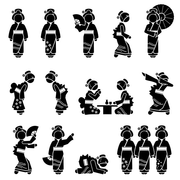 日本艺妓或舞妓人物图标标志和图片下载