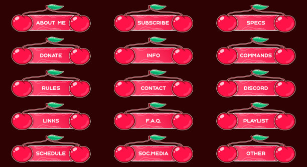 推可爱樱桃板。徽章可爱卡哇伊面板流媒体。Twitch包覆盖，面板。流,审美面板。为流媒体设计提醒和按钮。覆盖流图片下载