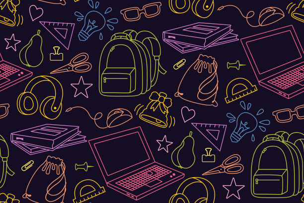 回到学校涂鸦彩色无缝模式矢量图片下载