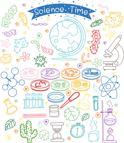 将科学元素涂鸦隔离在白色上图片下载