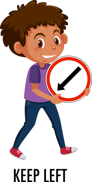 拿着交通标志的男孩被隔离在白色车道上图片下载