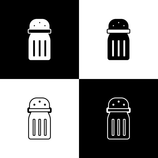 设置盐图标隔离在黑色和白色背景。烹饪的香料。向量图片下载