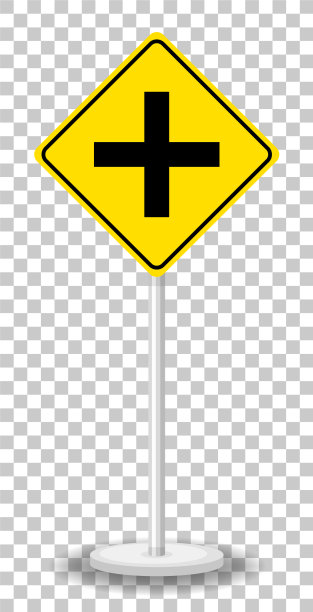 4路十字路口标志隔离透明图片下载