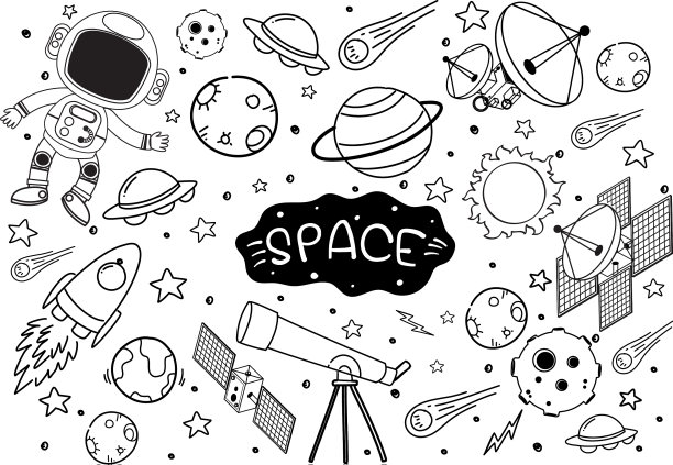 空间元素在涂鸦或素描风格孤立图片下载