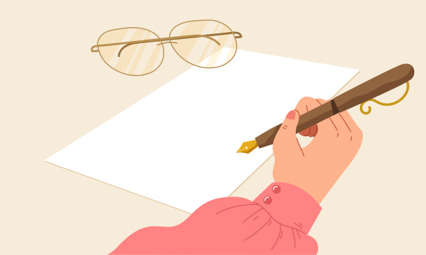手持空白纸笔和古典眼镜在桌子上。图片下载