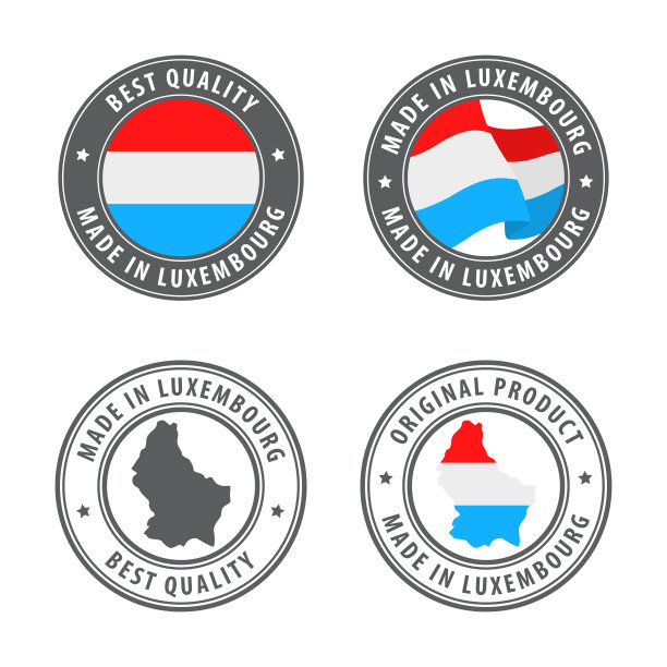 卢森堡制造-一套标签，邮票，徽章，带有卢森堡地图和国旗。最好的质量。原来的产品。图片下载