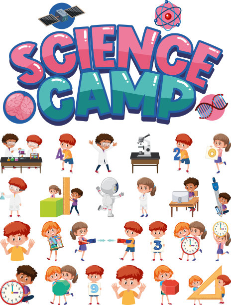 科学营的标志和儿童设置图片下载