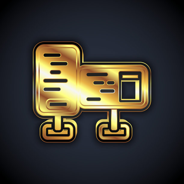 金色电脑显示器屏幕图标孤立在黑色背景上。电子装置。前视图。向量图片下载