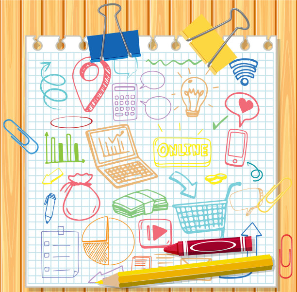 将社交媒体元素涂鸦写在纸上图片下载