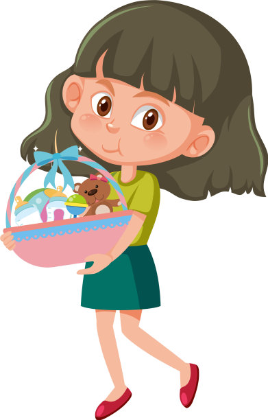 抱着篮子的女孩卡通人物图片下载