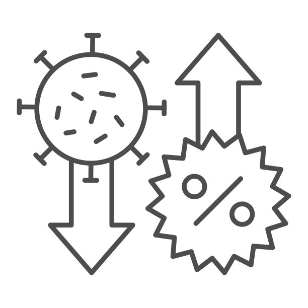 带有病毒和百分比细线图标的箭头图片下载