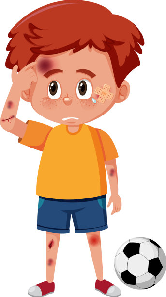 男孩踢足球时头部和手臂受伤图片下载