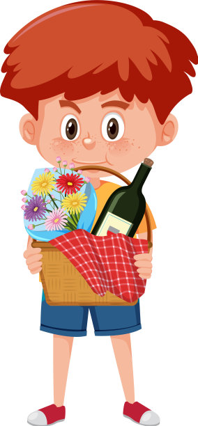 男孩拿着野餐篮卡通人物图片下载