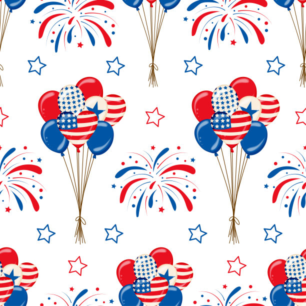 矢量无缝模式的烟花和气球7月4日图片下载