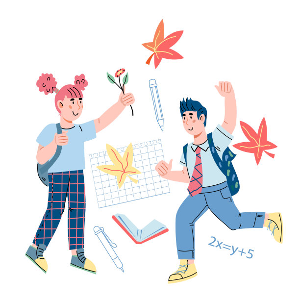 可爱的学童背着书包上学，卡通矢量插图孤立。图片下载