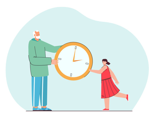 爷爷和小女孩抱着一块巨大的手表图片下载