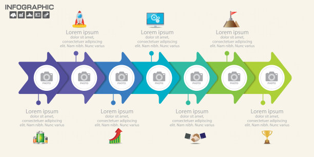 信息图设计模板与箭头和框架为您的照片，可以用于工作流程布局，图表，报告，网页设计。图片下载