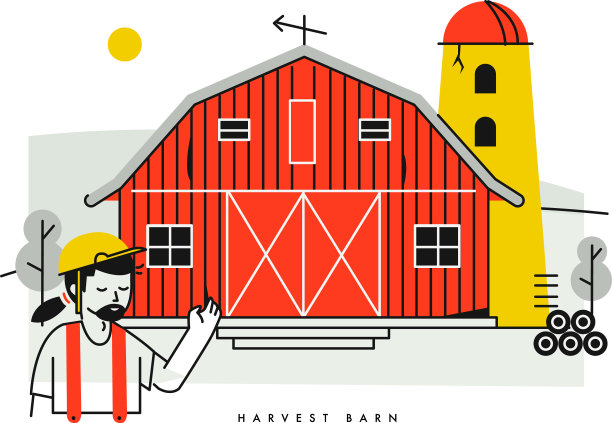 红色谷仓的农民展示红色收获谷仓图片下载