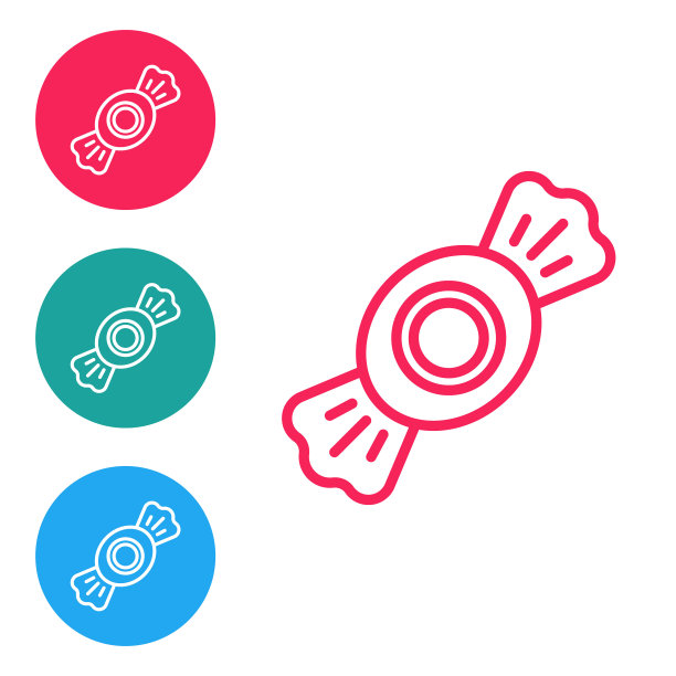 红色线糖果图标孤立在白色背景。在圆形按钮中设置图标。向量图片下载