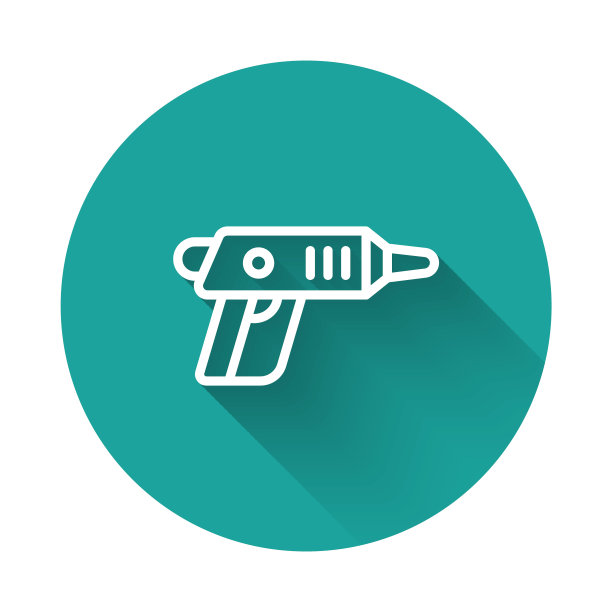 白色线电动无绳螺丝刀图标隔离与长阴影背景。电动钻机。修复工具。绿色圆圈按钮。向量图片下载