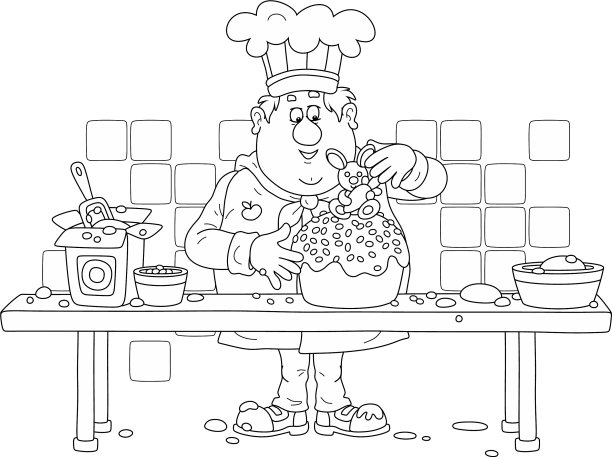 有趣的厨师装饰一个花哨的复活节蛋糕图片下载