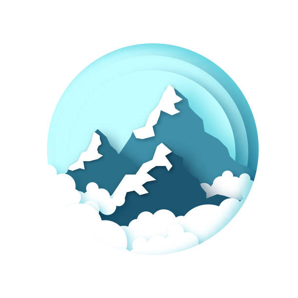 雪山山峰景观剪纸风格图片下载