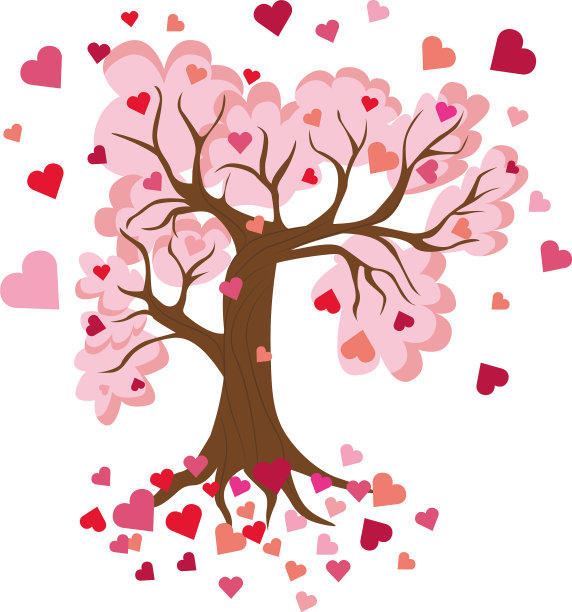 一棵带有粉红色和红色心的树可单独编辑图片下载