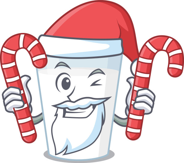 穿着圣诞老人卡通的友好的玻璃牛奶图片下载