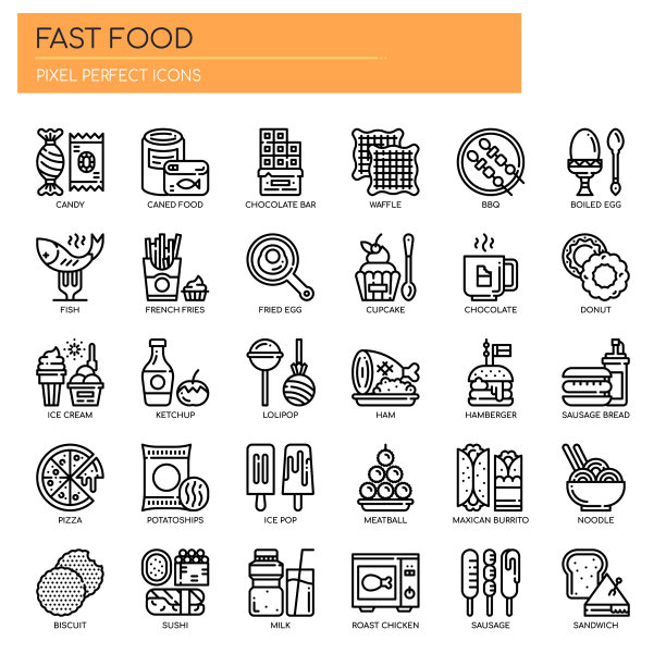 快餐元素细线条，像素完美图片下载