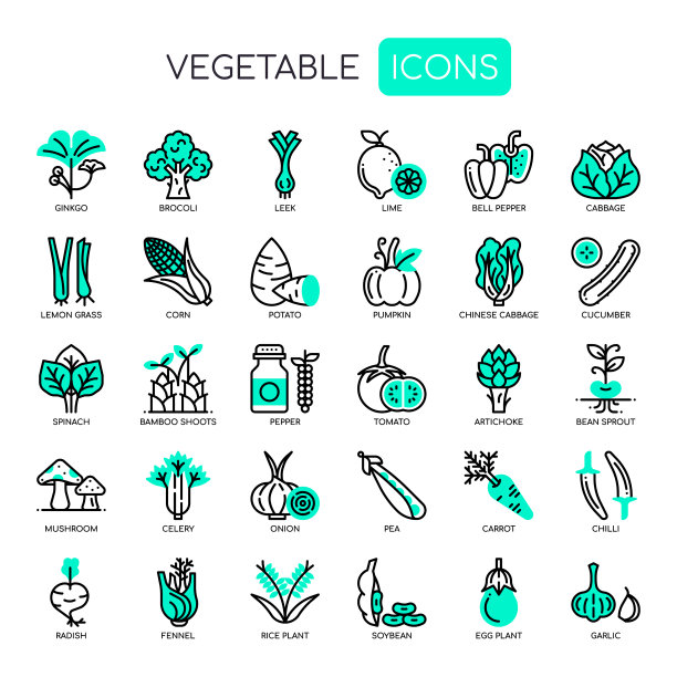 蔬菜细线和像素完美的图标图片下载