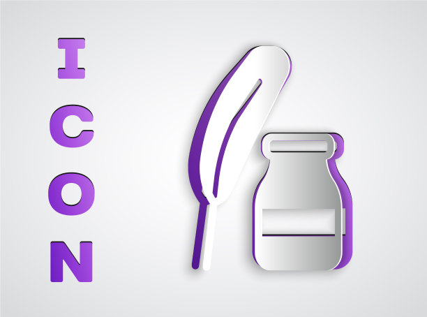 纸切割羽毛和墨井图标隔离上图片下载