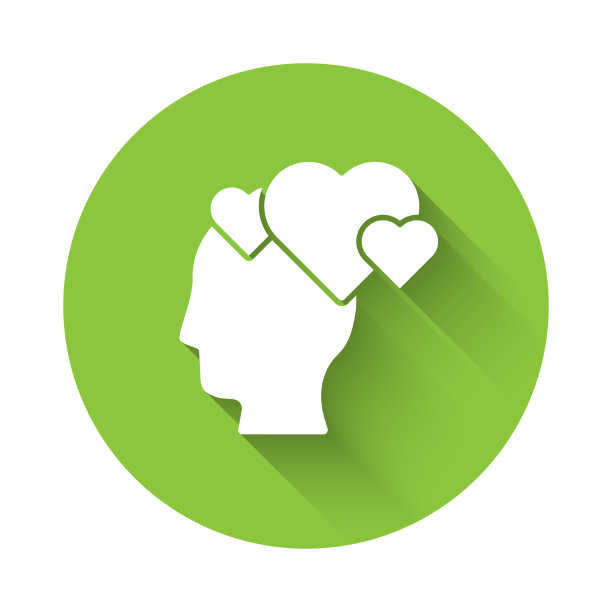 白色的人头带心形的图标孤立着图片下载