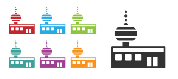 黑色机场控制塔图标被白色隔离图片下载