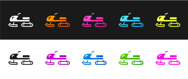 设置雪上摩托图标隔离在黑色和白色图片下载