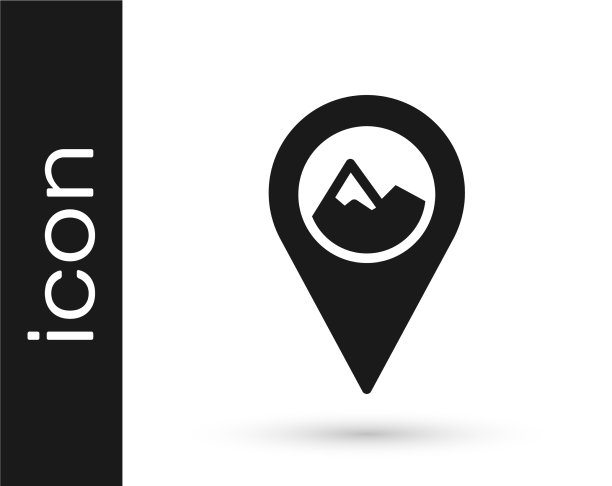 黑色地图指针与山图标隔离图片下载