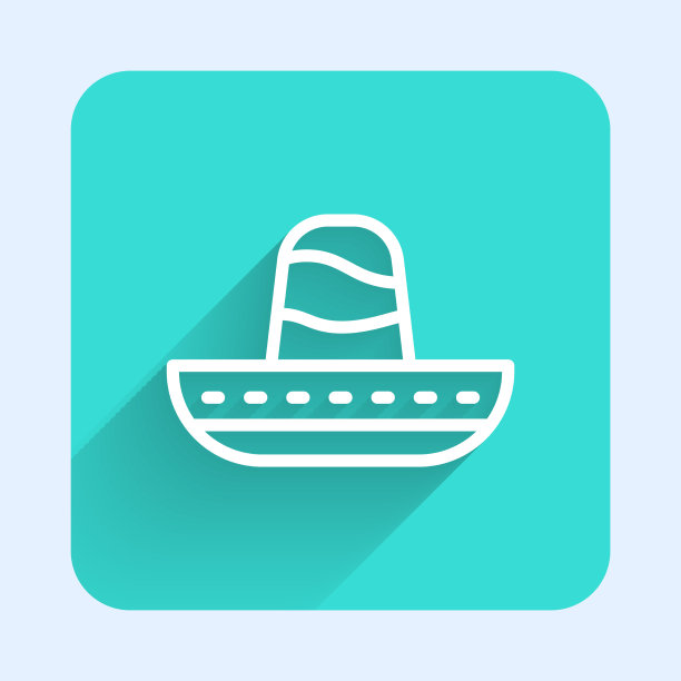 白线传统墨西哥宽边帽图标图片下载